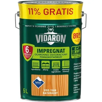 Vidaron Impregnat Teak Naturalny V05, impregnat ochronno-dekoracyjny, powłokotwórczy impregnat do drewna 4.5L+11%