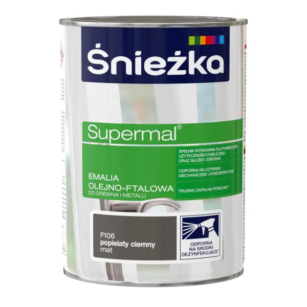 SUPERMAL 0.8L POPIELATY CIEMNY F106 MAT Farba Olejna